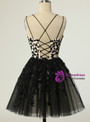 Black Tulle Sequins Spaghetti Straps Appliques Homecoming Dress
