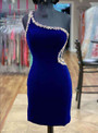 Royal Blue Velvet One Shoulder Backless Prom Dress