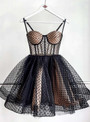 Black Tulle Polka Dots Straps Homecoming Dress