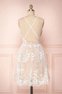 White Tulle Lace Spaghetti Straps Backless Homecoming Dress
