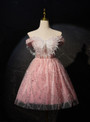 Pink Tulle Sequins Off the Shoulder Homecoming Dress