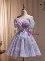 Purple Tulle Off the Shoulder Butterfly Homecoming Dress