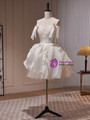 White Satin Lace Bow Homecoming Dress