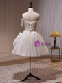 White Satin Lace Bow Homecoming Dress