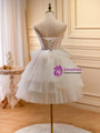 Beige Tulle Beading Flower Homecoming Dress