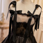 Black Tulle Lace Straps Bow Homecoming Dress