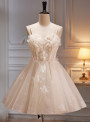 Ivory Tulle Sequins 3D Flower Homecoming Dress