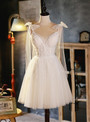 Ivory White Tulle Beading Flower Backless Homecoming Dress