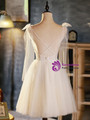 Ivory White Tulle Beading Flower Backless Homecoming Dress