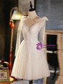Ivory White Tulle Beading Flower Backless Homecoming Dress