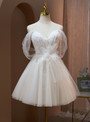 Ivory Tulle Lace Spaghetti Straps Pearls Homecoming Dress