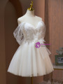 Ivory Tulle Lace Spaghetti Straps Pearls Homecoming Dress