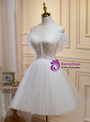 Ivory Tulle Spaghetti Strapls Pleats Pealrs Homecoming Dress