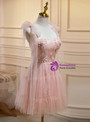 Pink Tulle Appliques Straps Homecoming Dress