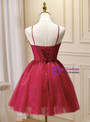 Simple Burgundy Lace Spaghetti Straps Homecoming Dress