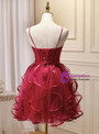 Burgundy Tulle Pearls Homecoming Dress