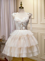 Ivory Tulle Beading Tiers Homecoming Dress