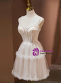 Ivory Tulle Spaghetti Straps Pearls Homecoming Dress
