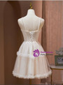 Ivory Tulle Spaghetti Straps Pearls Homecoming Dress