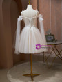 Ivory Tulle Spaghetti Straps Appliques Homecoming Dress