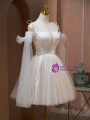 Ivory Tulle Spaghetti Straps Appliques Homecoming Dress