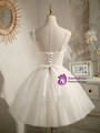 Pretty White Tulle Straps Pearls Homecoming Dress