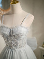 Gray Tulle Spaghetti Straps Bow Homecoming Dress