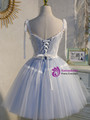 Elegant Blue Tulle Lace Straps Homecoming Dress