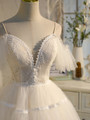 Ivory White Tulle Lace Spaghetti Straps Homecoming Dress