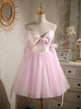 Sexy Pink Tulle Spaghetti Straps Homecoming Dress
