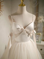 Ivory White Tulle Spaghetti Straps Pearls Homecoming Dress