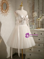 Ivory White Tulle Spaghetti Straps Pearls Homecoming Dress