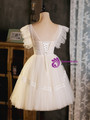Simple White Tulle Lace Homecoming Dress
