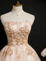 Champagne Tulle Sequins Strapless Homecoming Dress