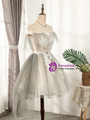 Gray Tulle Off the Shoulder Appliques Homecoming Dress