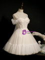 Ivory Tulle Appliques Pleats Pearls Homecoming Dress