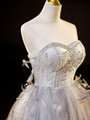 Gray Tulle Beading Feather Bading Homecoming Dress