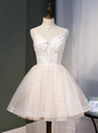 Ivory Tulle Star Sequins Spaghetti Straps Homecoming Dress