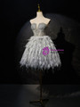 Silver Gray Strapless Beading Feather Homecoming Dress