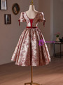 Burgundy Print Short Sleeve Homecoming Dress