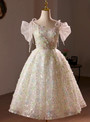 White Tulle Sequins 3D Flower Homecoming Dress