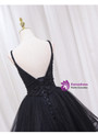 Black Tulle Sequins Spaghetti Straps Backless Homecoming Dress