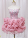 Pink Tulle Sweetheart Crystal Homecoming Dress