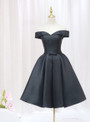 Black Satin Off the Shoulder Homecoming Dress