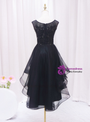 Black Tulle Hi Lo Appliques Beading Prom Dress
