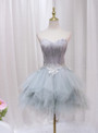 Gray Tulle Strapless Lace Homecoming Dress