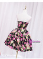 Black Satin Print Strapless Homecoming Dress