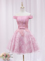 Pink Tulle Lace Appliques Homecoming Dress