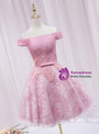 Pink Tulle Lace Appliques Homecoming Dress