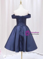 Navy Blue Satin Off the Shoulder Homecoming Dress